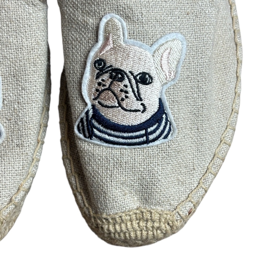 Soludos Tan Cream Canvas Espadrilles French Bulldogs Sz 7.5 NWOT - Picture 4 of 10